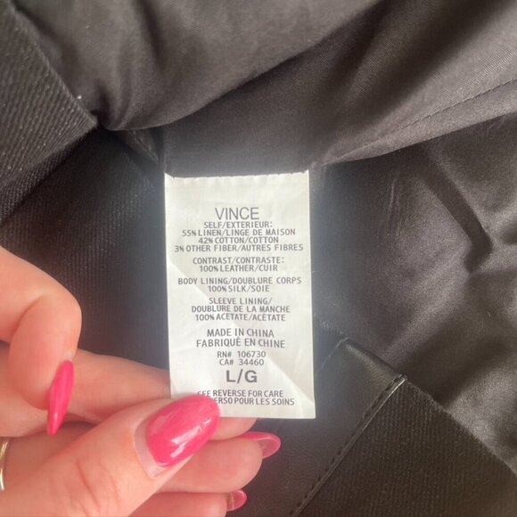 Vince  Black Leather Sleeved Moto Jacket Size Large - Picture 12 of 13